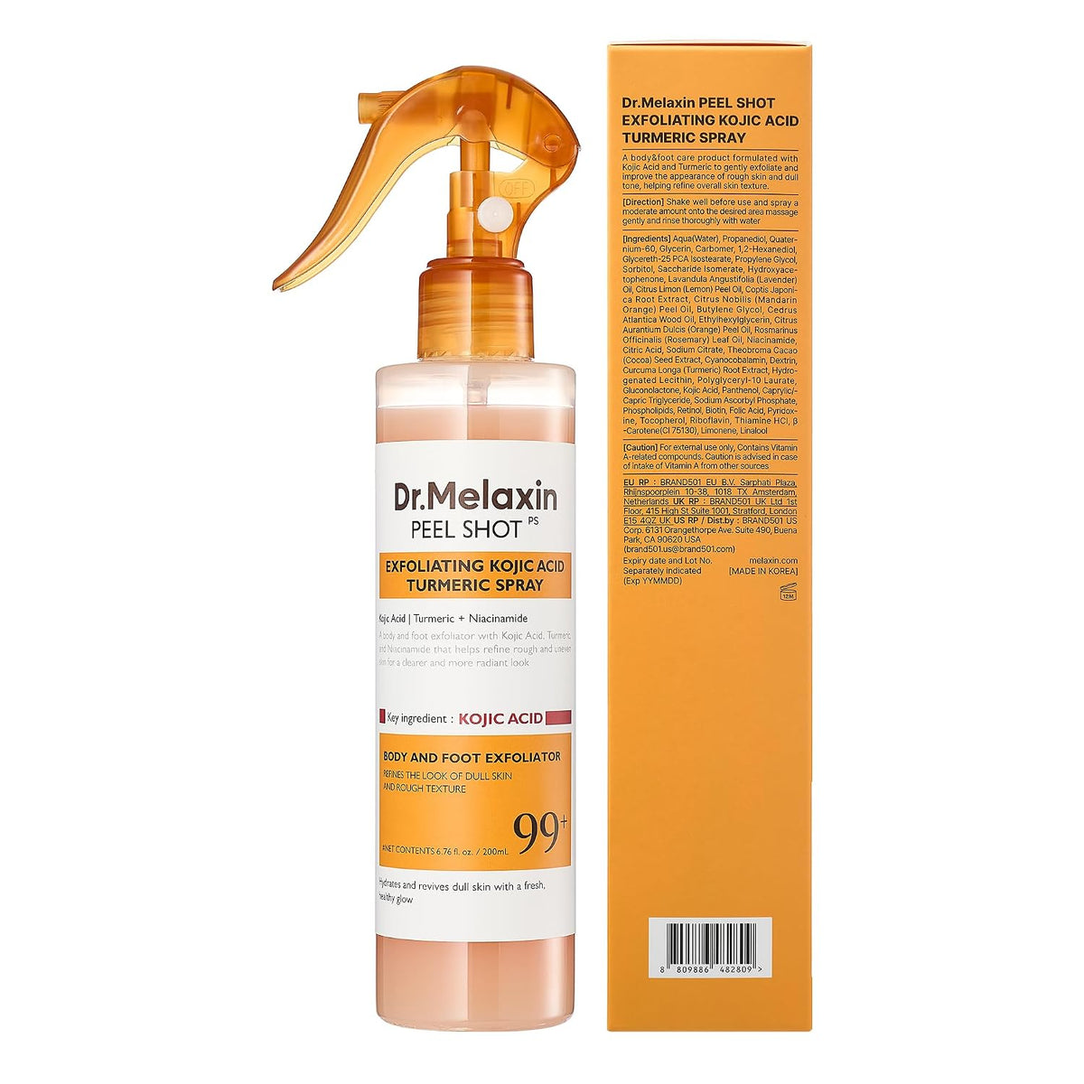 Revitalize Your Skin with Dr. Melaxin Peel Shot - Exfoliating Spray with Kojic Acid & Turmeric for Smooth, Even-Toned Skin - 6.76 Fl.Oz Korean Body Scrub for KP Bumps & Dark Spots
