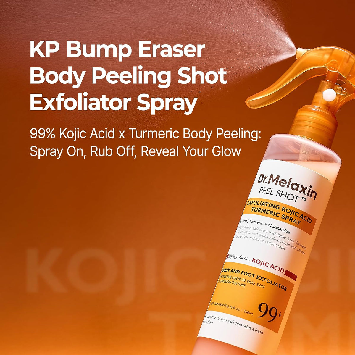 Revitalize Your Skin with Dr. Melaxin Peel Shot - Exfoliating Spray with Kojic Acid & Turmeric for Smooth, Even-Toned Skin - 6.76 Fl.Oz Korean Body Scrub for KP Bumps & Dark Spots
