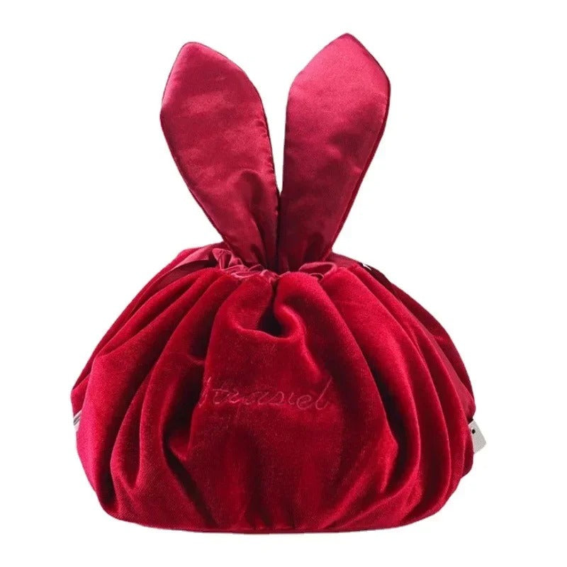 Velvet Cosmetic Bag Round- Bunny Ears
